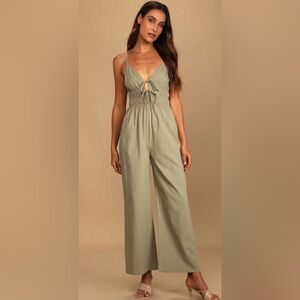 Lulu’s More Adventurous Sage Green Sleeveless Wide-Leg Jumpsuit Small NWT